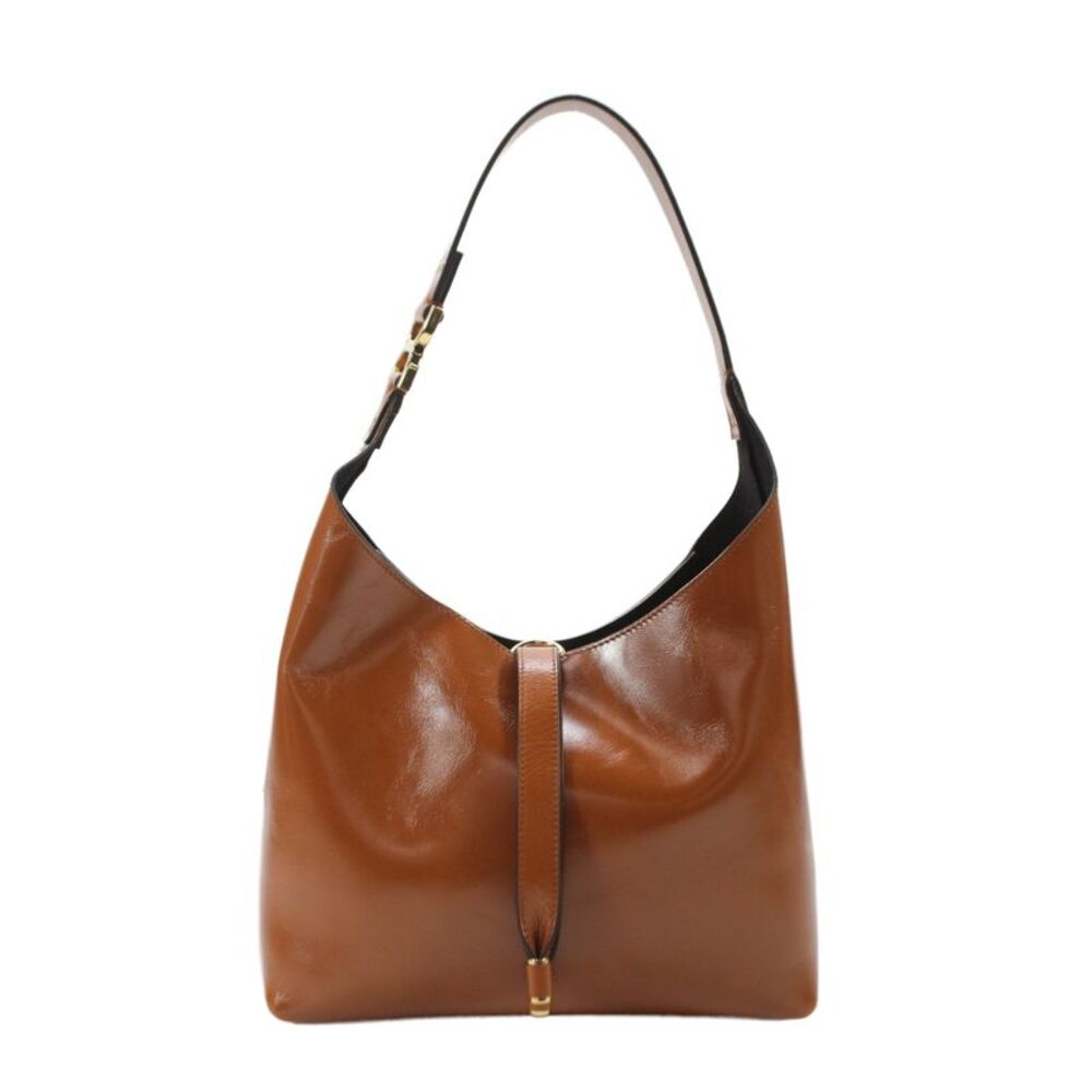 Chloe Womens Single Strap Calfskin Marcie Hobo Handbag Brown Gold Tone